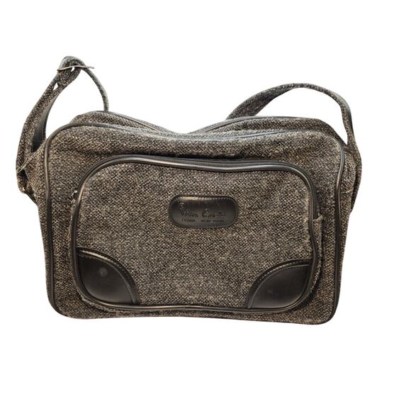 Vintage PIERRE CARDIN Gray Black Tweed Carry On Shoulder Bag with Strap Unisex - Picture 10 of 13
